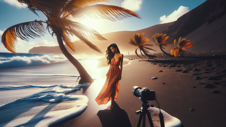 Fotoshooting an den schwarzen Sandstränden